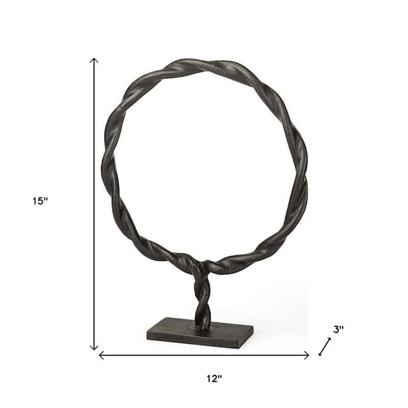 HomeRoots 23" Black Metal Round Braided Tabletop Sculpture