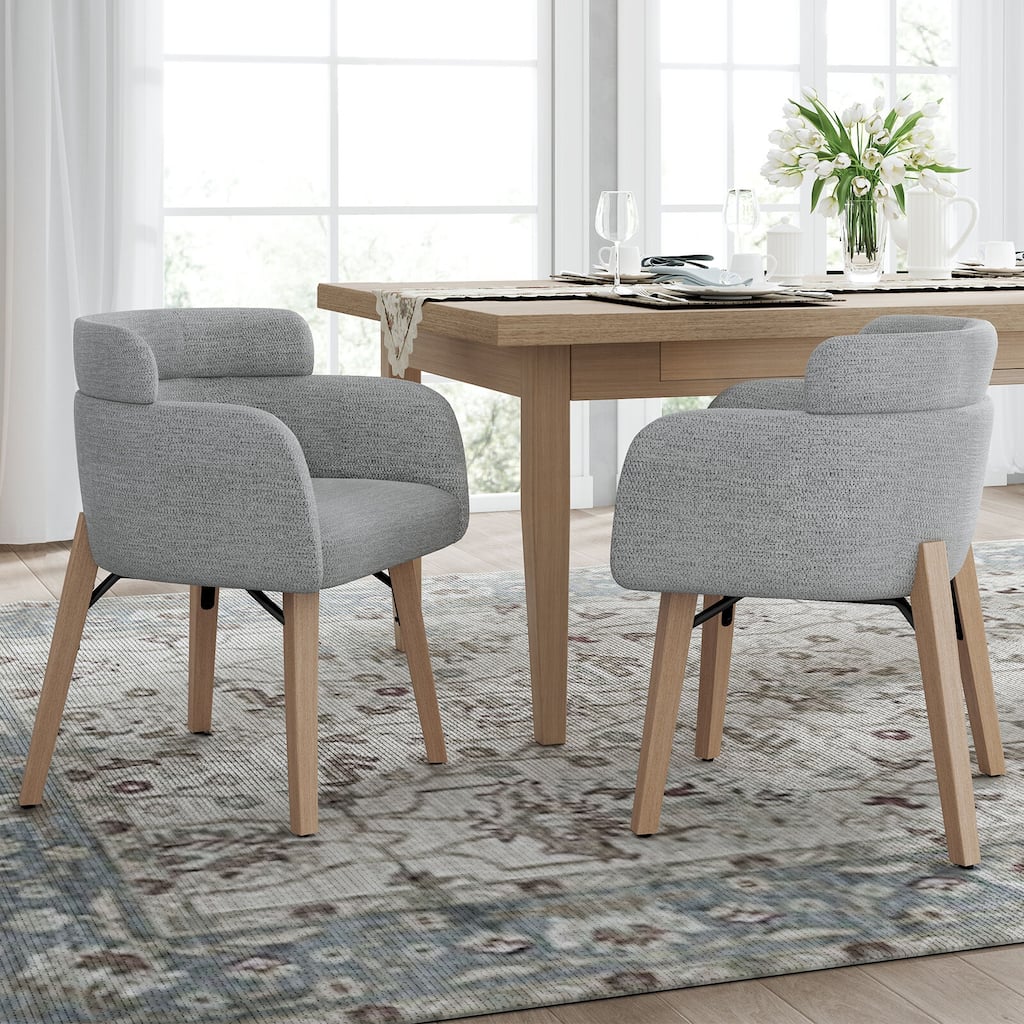 Modern Upholstered Solid Wood Dining Chair With Arms (Set of 2)