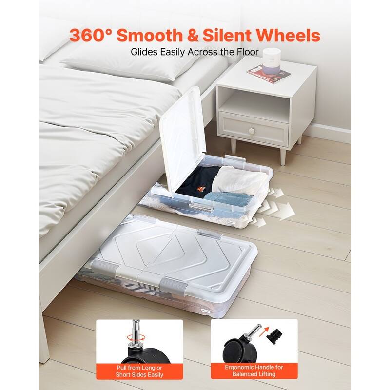 57L Clear Plastic 2 Pack Extra Large Under Bed Storage Organizer with Wheels and Stackable - 39.8 x 20.1 x 5.9 inch