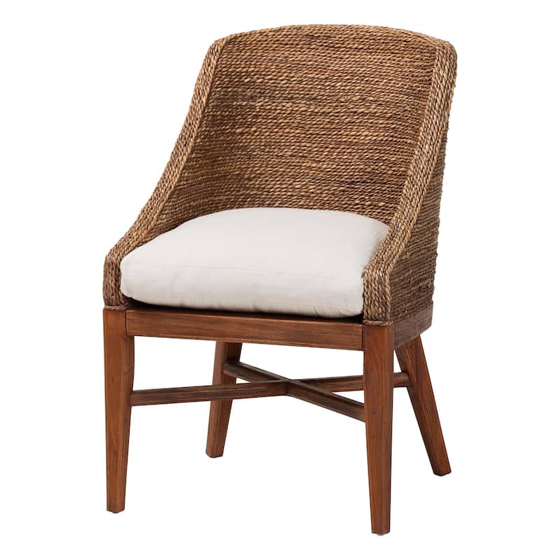 Jasper Seagrass Dining Chair with Mahogany Wood Frame - Coastal Accent Chair with Woven Wingback and Cushioned Seat - Brown Wash
