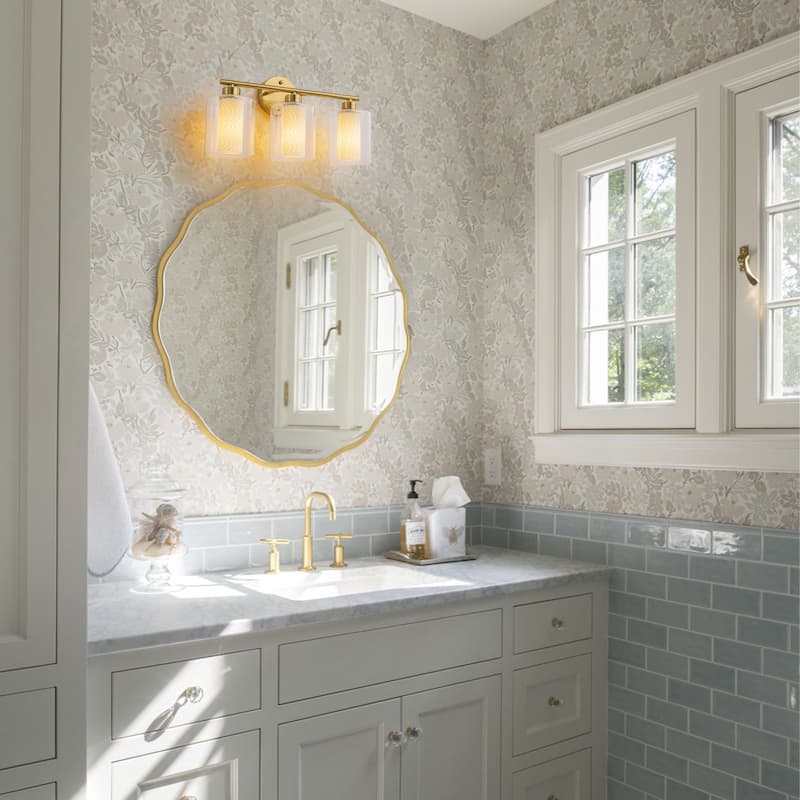 Modern Gold Vanity Light with Double Cylinder Shades Bathroom