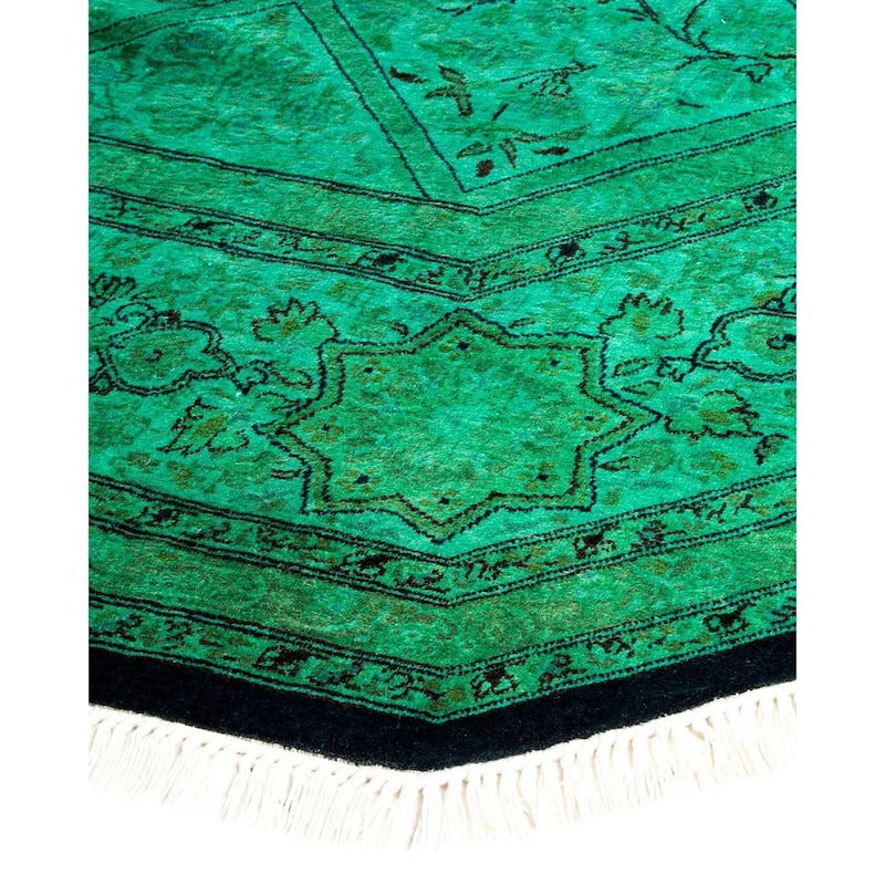 Overton Hand Knotted Wool Vintage Inspired Modern Contemporary Overdyed Green Octagon Area Rug - 7' 1" x 7' 1"