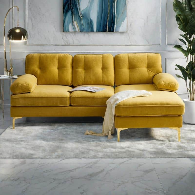 82.6" Velvet L-Shaped Sectional Sofa with Cloud-Like Cushions
