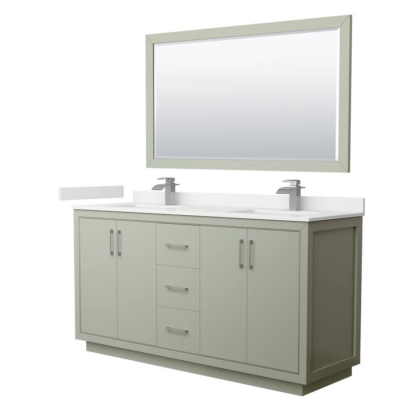 Wyndham Collection WCF111166D-QTZ-UNSM58 Icon 66" Free Standing Double - Light Green / White Quartz Top / Brushed Nickel