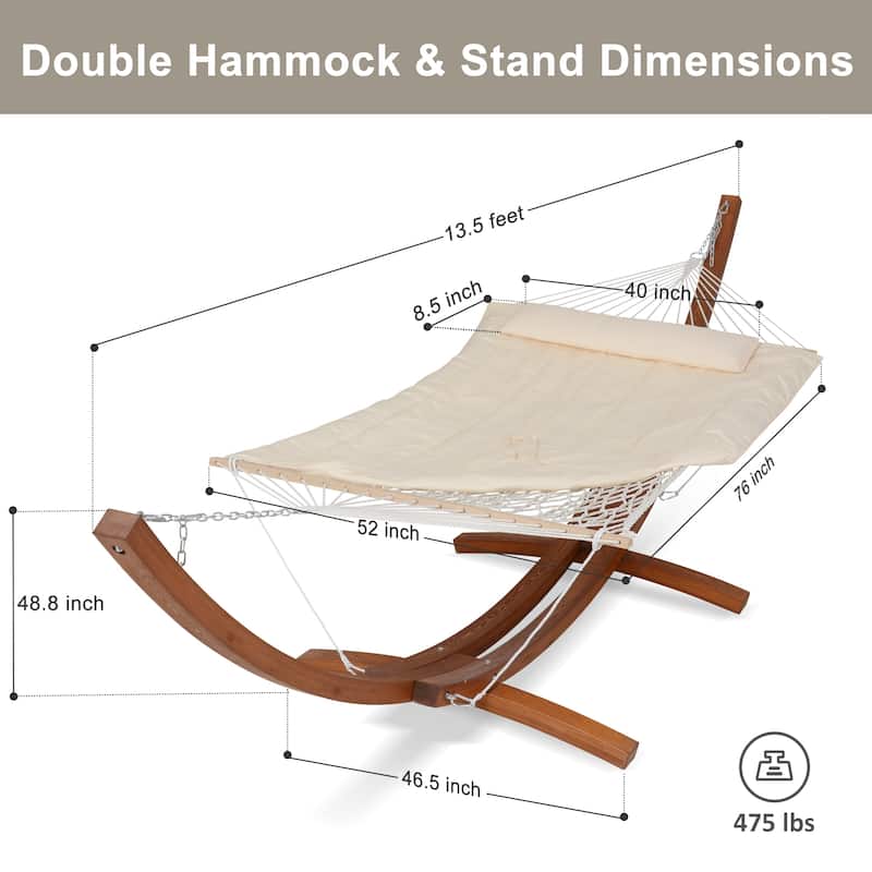 Rope Hammock with 13.5ft Wooden Stand and Removable Pad