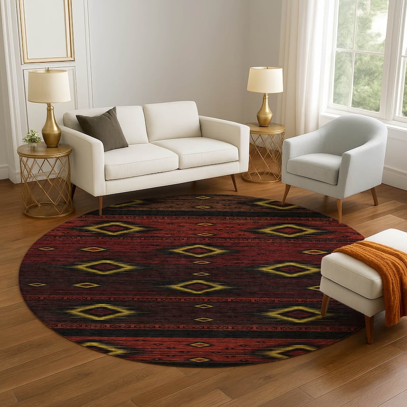 Premium Washable Super Soft Global Boho Mayfield Rug - Red - 8' x 8'