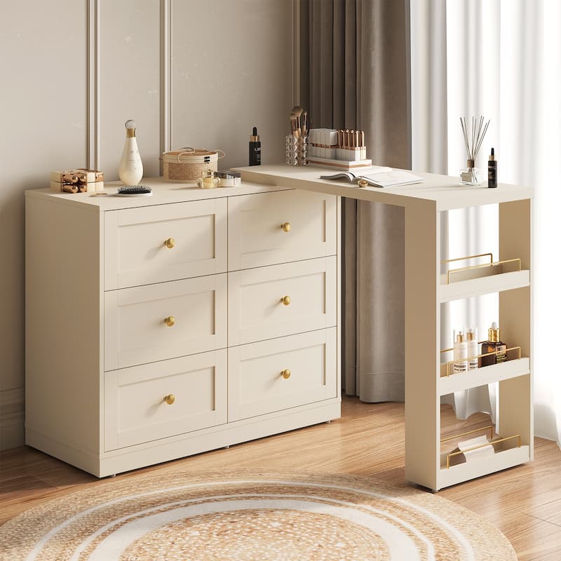 Extendable Makeup Vanity Desk with 6 Drawers