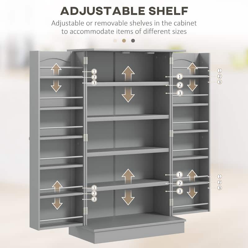 72.5" Kitchen Pantry Storage Cabinet, Freestanding Kitchen Cupboard with 4 Doors and Adjustable Shelves for Dining Room, MDF