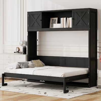 Full Size Murphy Bed with Storage Cabinets and Rustic Black Finish by Harper&Bright Designs