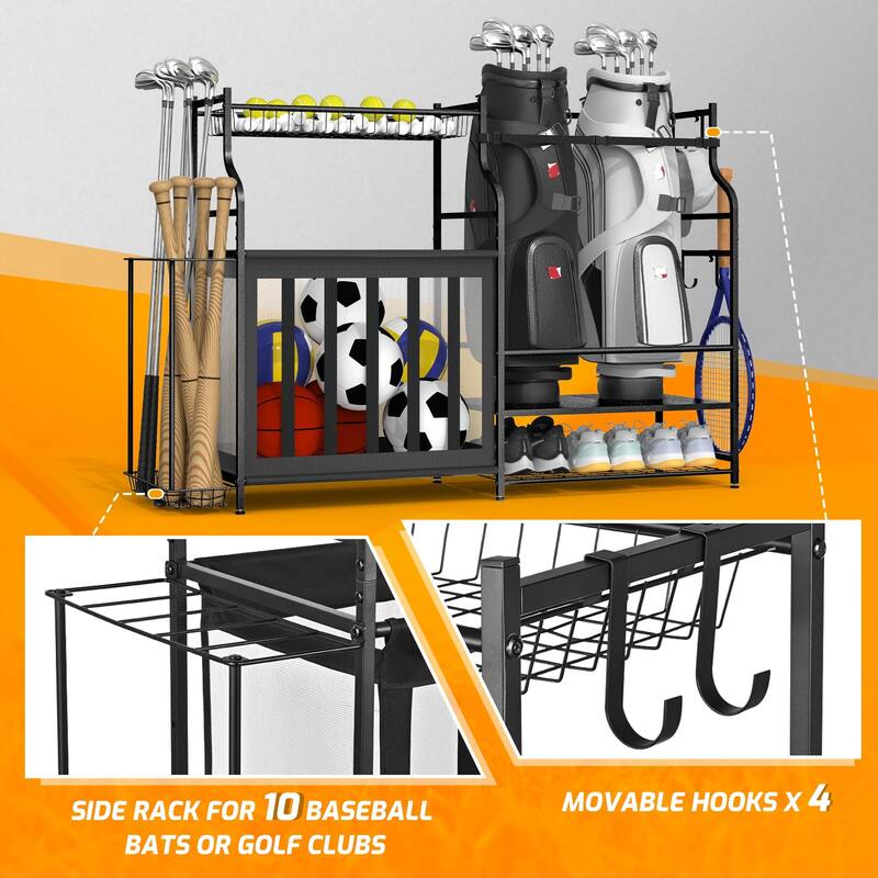 Garage Storage Rack for Golf Bags Balls Bats and Kids Toys