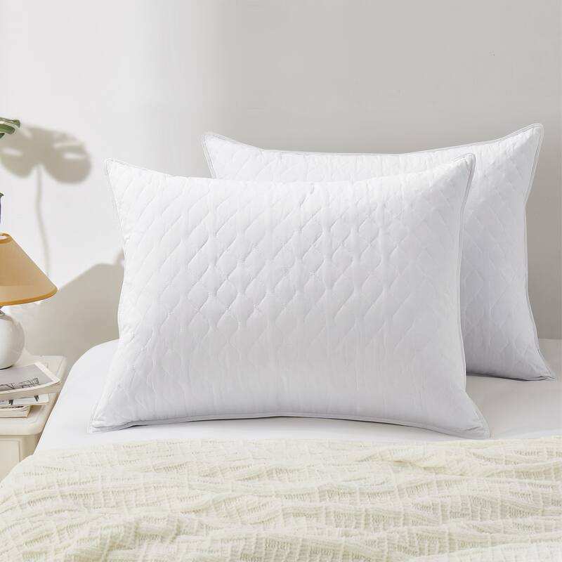 Medium-Firm Premium Soft Down Fiber Bed Pillows Set of 2 - White - Medium-Firm - Queen