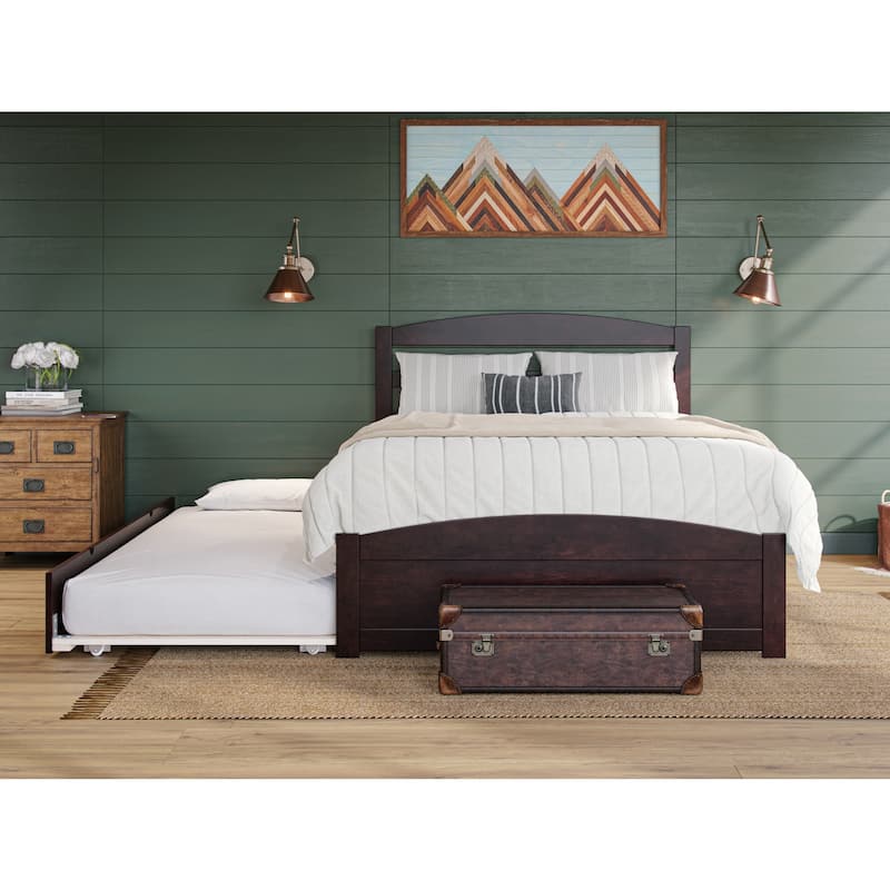 Twin XL Platform Bed with Trundle & Charger - Solid Wood Espresso - 60x81x41