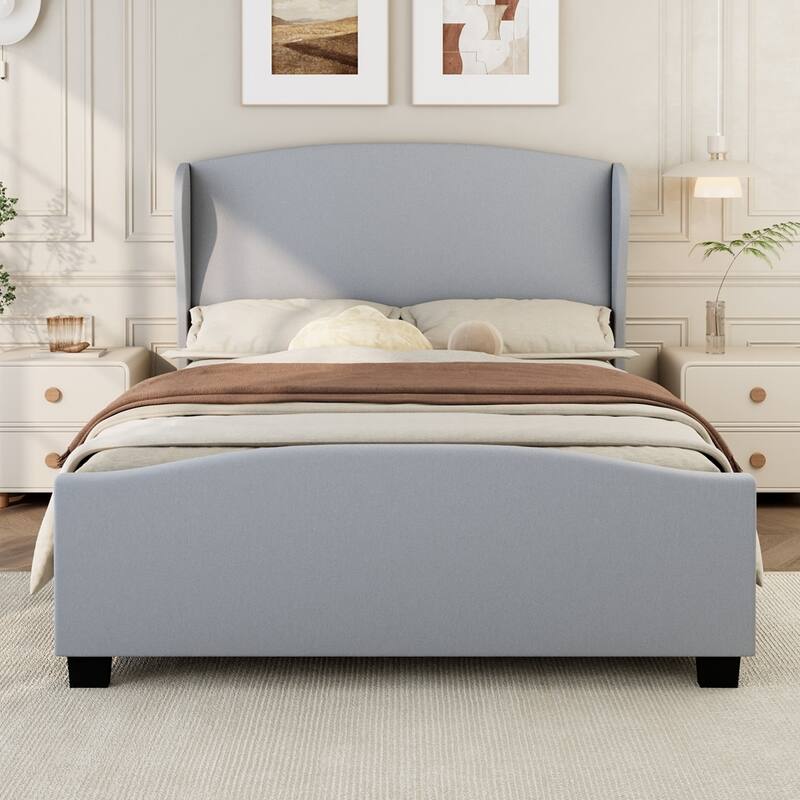 Modern Wingback Linen Upholstered Bed