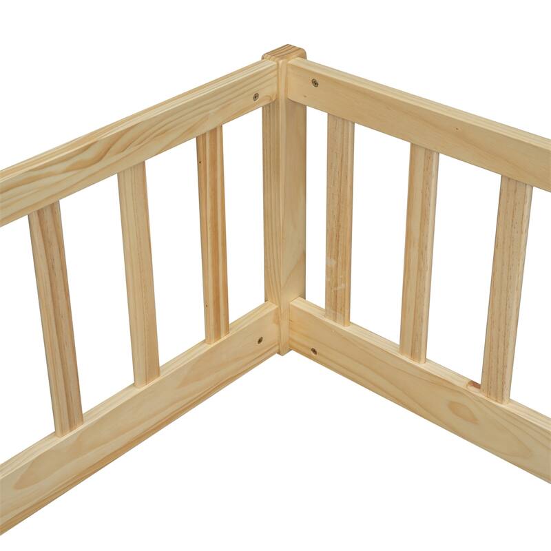 Double Twin Floor Bed with Fence, Guardrails, Without Door