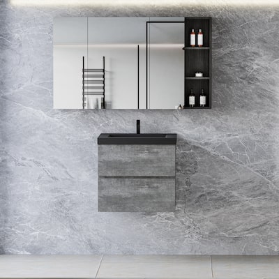 24"Bathroom Vanity with Sink,Wall-Mounted Bathroom Storage Vanity Cabinet with Black Quartz Sand Top Basin and Soft Close Drawer