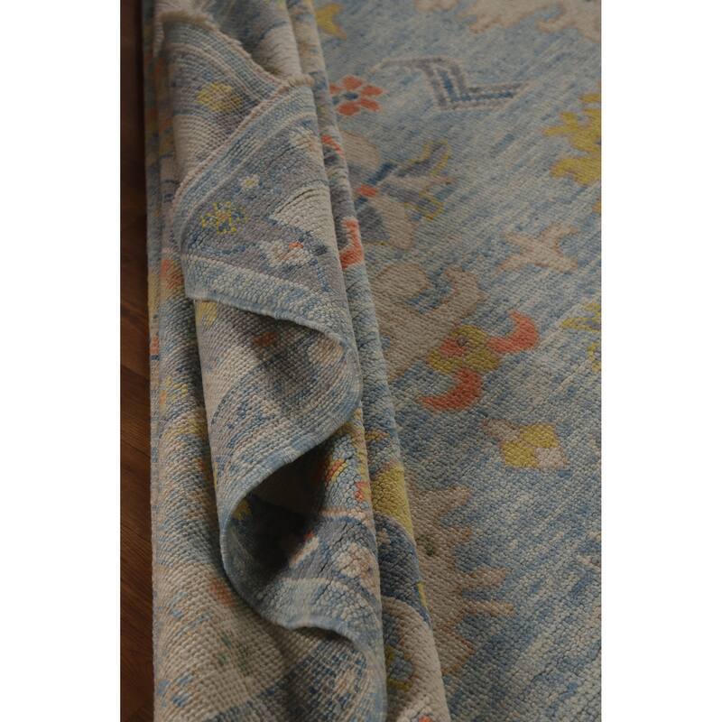 Hand Knotted Oriental 100% Wool Carpet Transitional All-Over Navy Blue & Blues Oushak Area Rug - 11' 4'' X 8' 1''