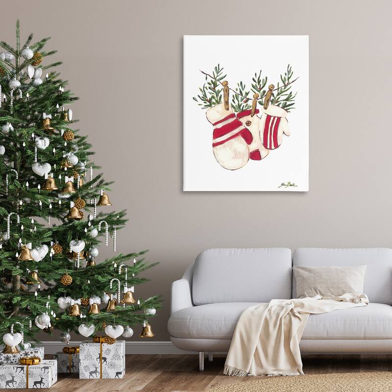 Stupell Winter Mittens on Clothesline Canvas Wall Art Design By Sara Baker