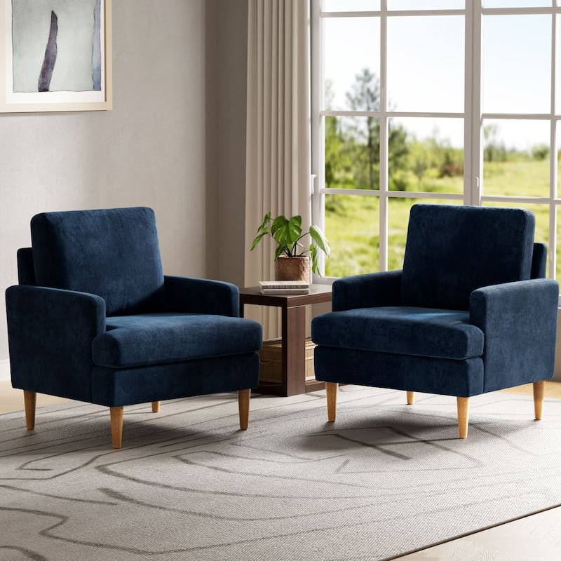 set of 2 Accent Chair for Bedroom Living Room with Wood Legs - Blue