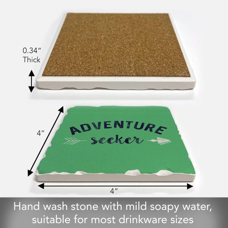 Adventure Seeker 4 Pack Tumbled Tile Stone Coaster with Protective Cork Backing Made in The USA 4" Square
