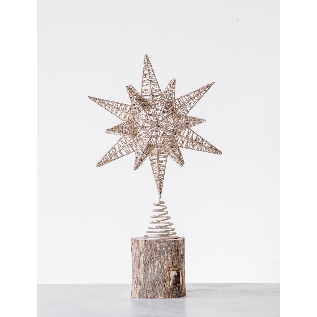 Multidimensional Metal Star Tree Topper with Glitter - Gold