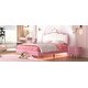 preview thumbnail 14 of 28, Full Size Upholstered Princess Platform Bed with Crown-Shaped Headboard, Soft Night Light Strips, and Gold Metal Legs