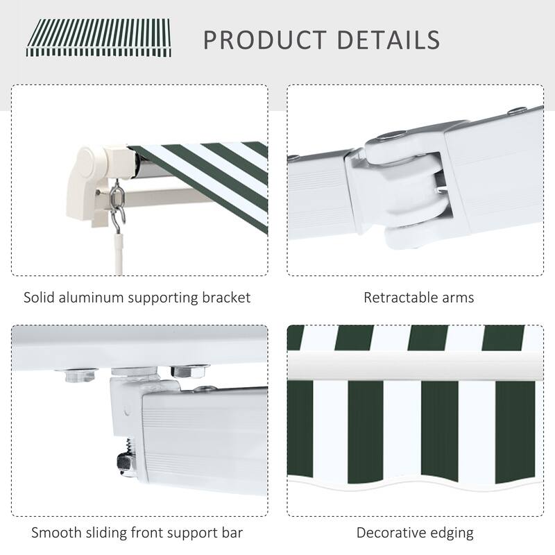 Outsunny 8' x 6.6' Patio Retractable Awning/Manual Exterior Sun Shade Deck Window Cover