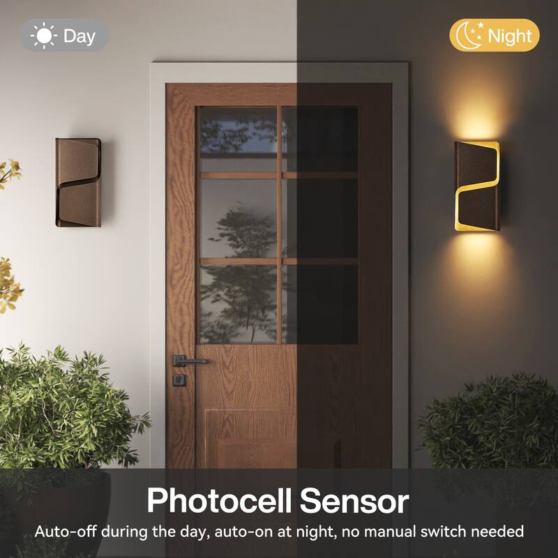 2-Pack Modern LED Outdoor Wall Sconce, 3CCT, IP44 Waterproof - 6.3'' W × 2.8'' D × 12'' H