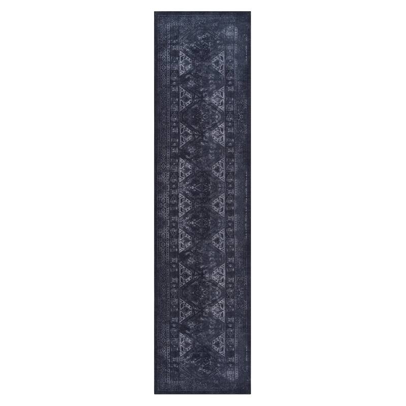 MAVAL Black Washable Rug 2'6'' x 10' Non-Shedding Runner Rug - 120" D x 30" W x 0.14" H