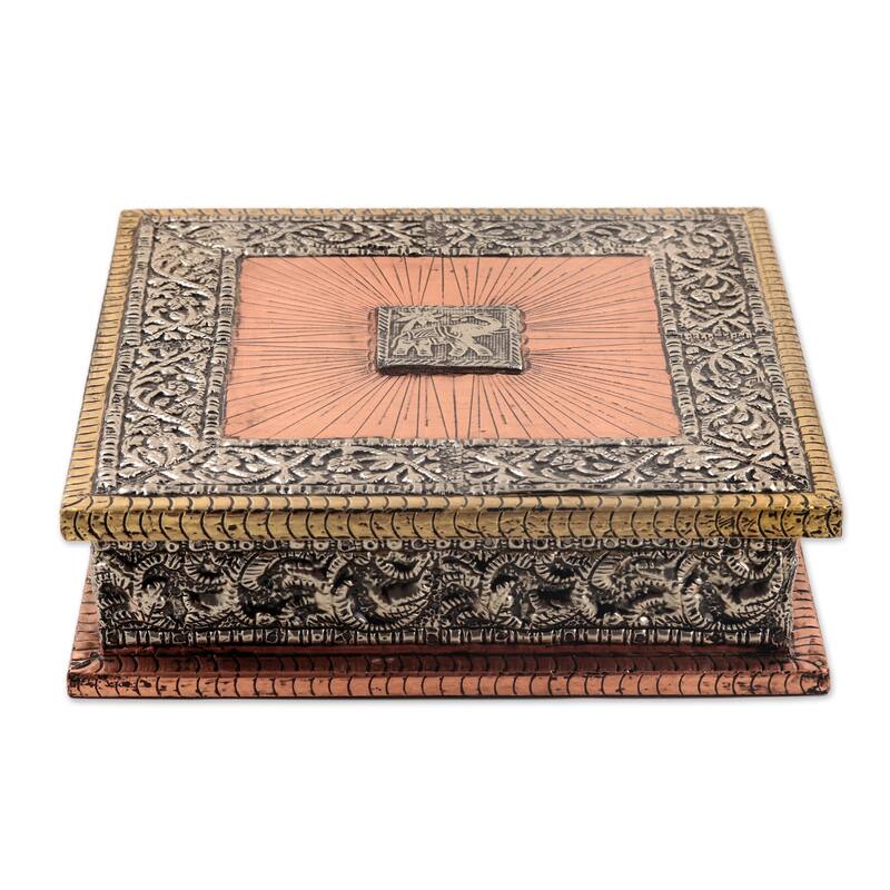 Novica Handmade Royal Greetings Embossed Metal Jewelry Box