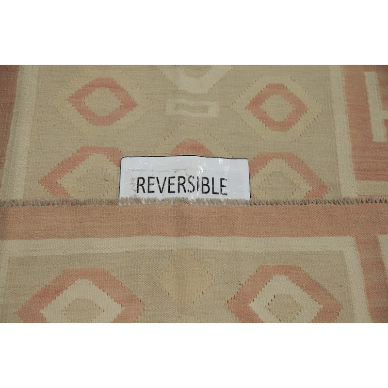 Hand Woven Oriental 100% Wool Carpet Southwestern Tribal Beige & Ivories Kilim Area Rug - 5' 8'' X 4' 1''