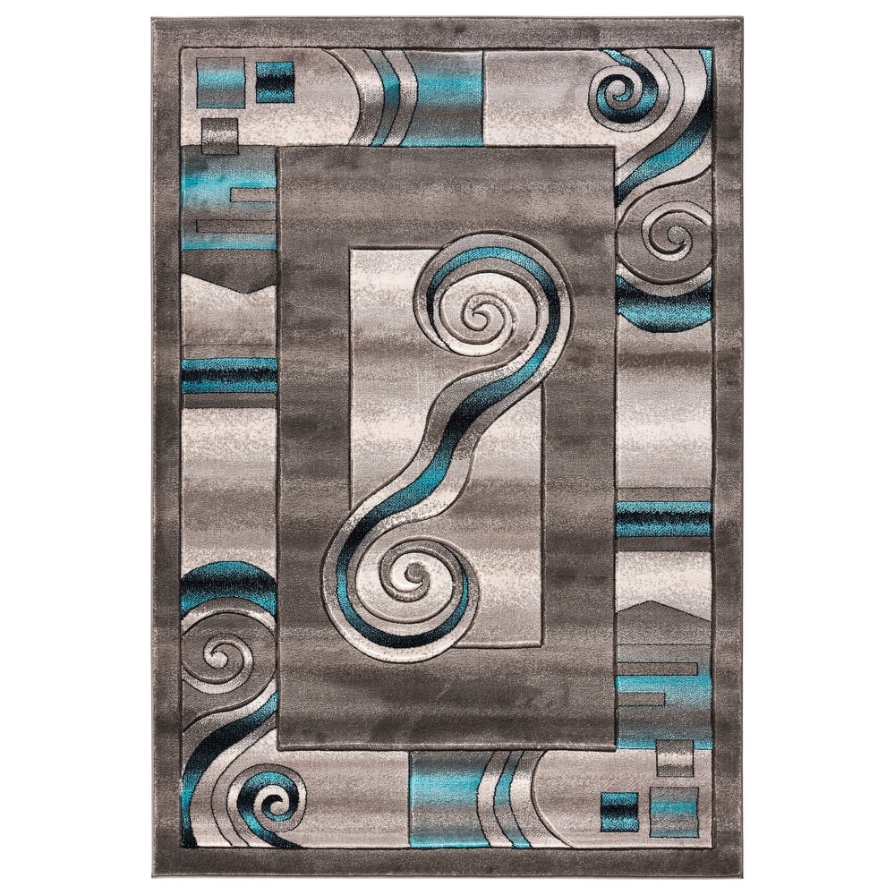 Orelsi Collection Abstract Area Rug with Hand Carved Accents