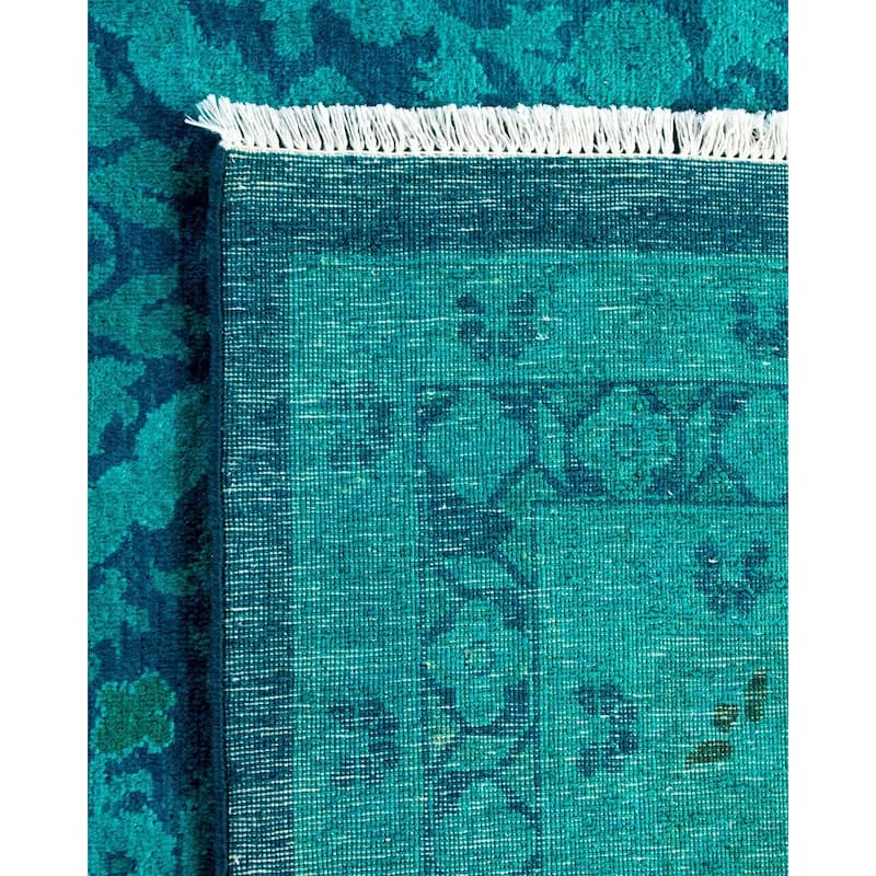 Overton Handknotted Wool Vintage Inspired Contemporary Overdyed Blue Area Rug - 15' 5" x 11' 10"
