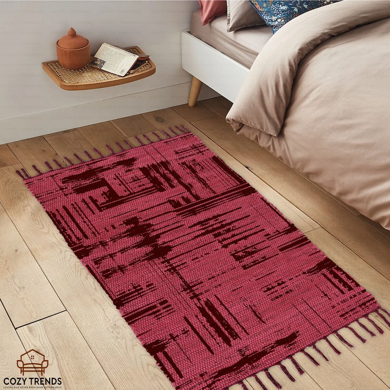 Authentic Hand-Woven Indian Cotton Rug 24''x36'' - Washable, Reversible, and Timelessly Stylish - 2'x3'