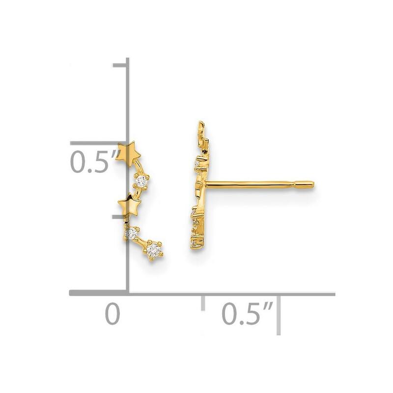 Curata 14k Yellow Gold Curved Stars CZ Cubic Zirconia Post Long Drop Dangle Earrings - 10.15x3.4mm Wide