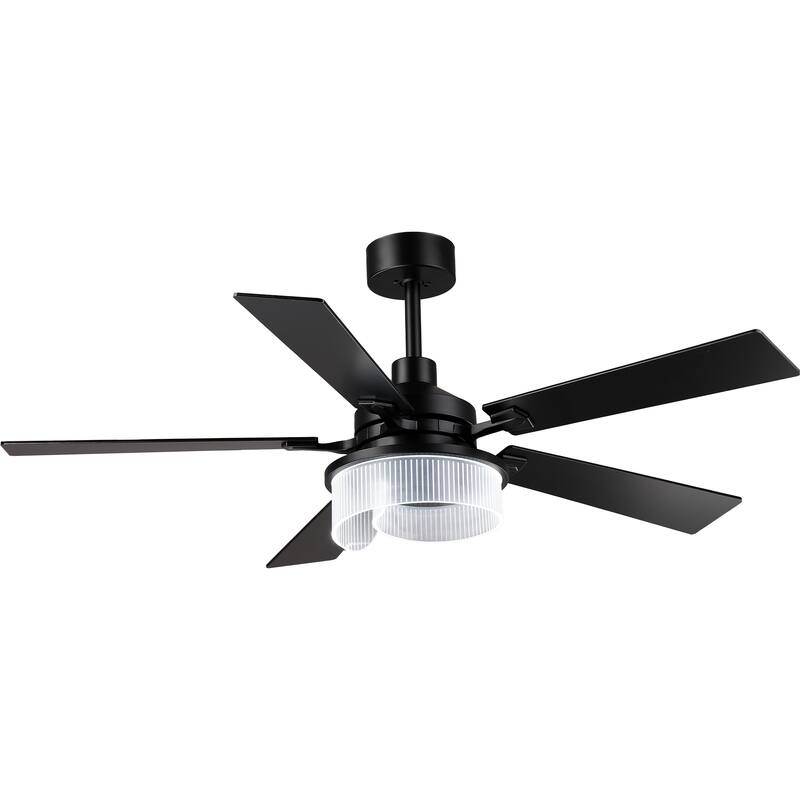52" Modern Black Reversible 5 Blades Dimmable LED Ceiling Fan with Light and Remote