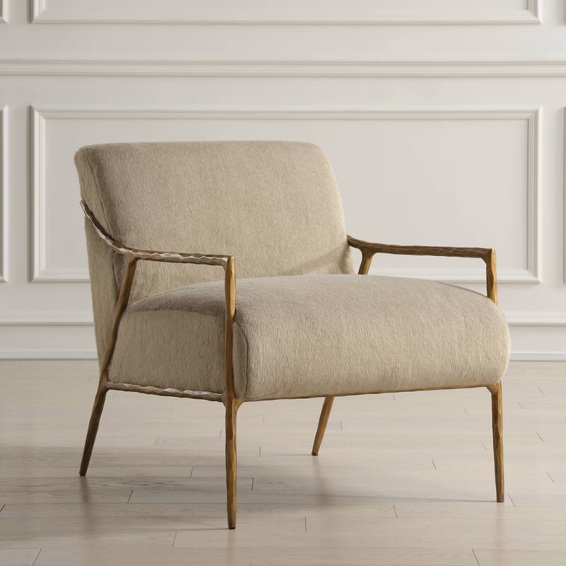Solid Accent Chair with Armrest - 32" - Tan and Gold