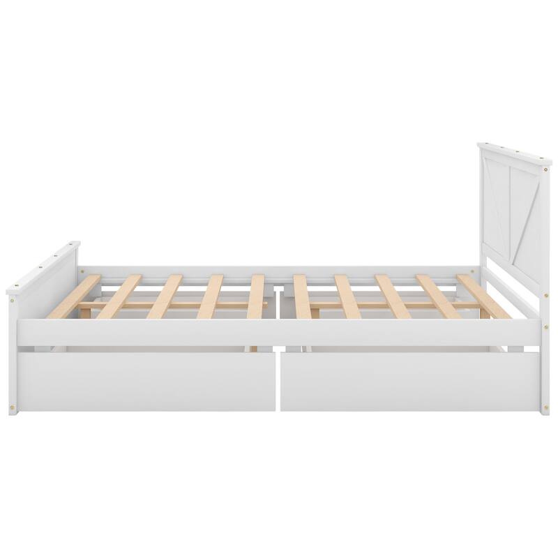Wooden platform bed with four storage drawers