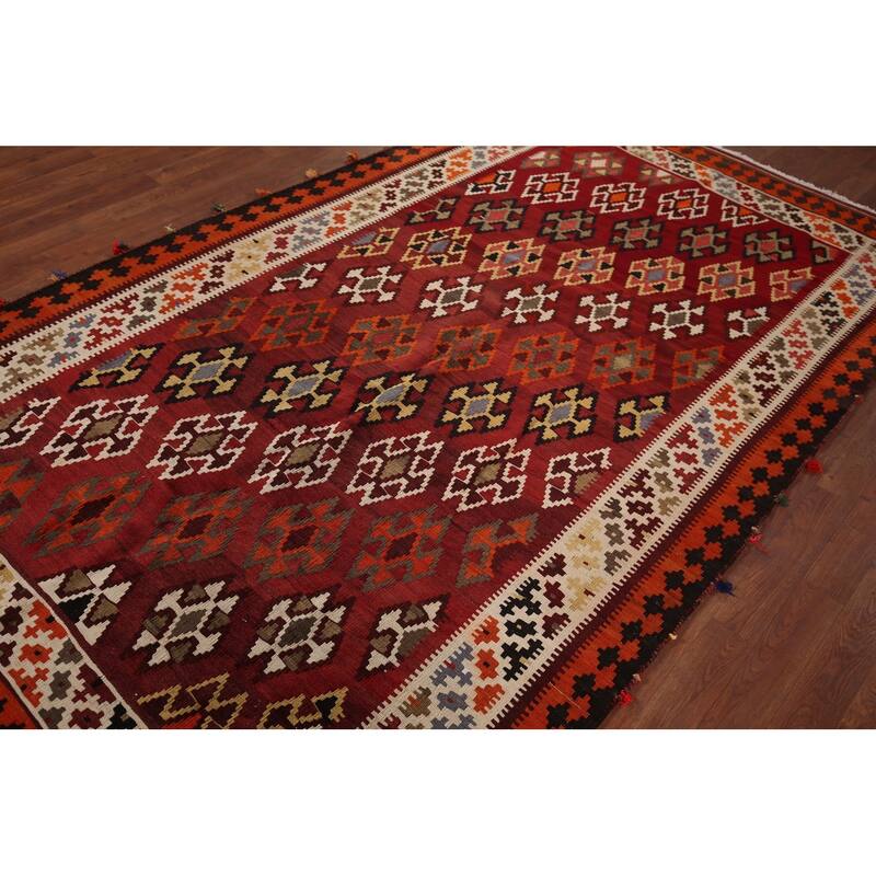 Vegetable Dye Kilim Qashqai Persian Vintage Flatweave Wool Carpet - 5'5" X 9'0"