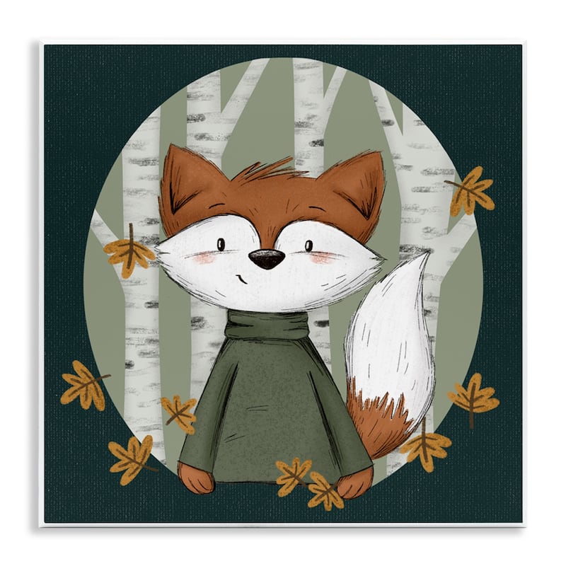 Stupell Autumnal Fox & Birch Trees Wall Plaque Art Design By Sarah Hickman - 12 x 12