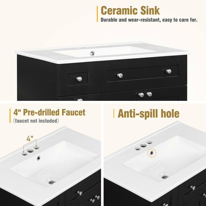 Modern 30-Inch Bathroom Vanity Cabinet with Easy-to-Clean Resin Integrated Sink in Blue