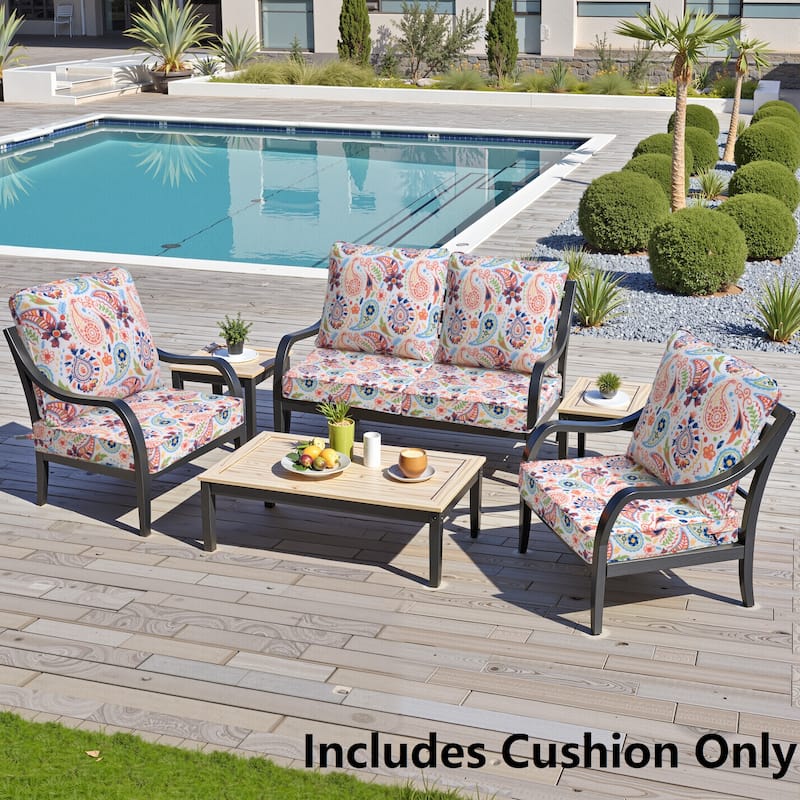 Crestlive Outdoor Deep Seat Cushion Set - 4 - Set - Red Flower