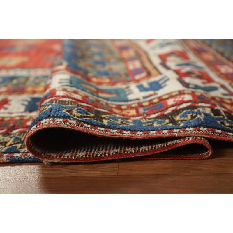 Hand Knotted Oriental 100% Wool Carpet Traditional Geometric Red Kazak Area Rug - 8' 0'' X 4' 9''