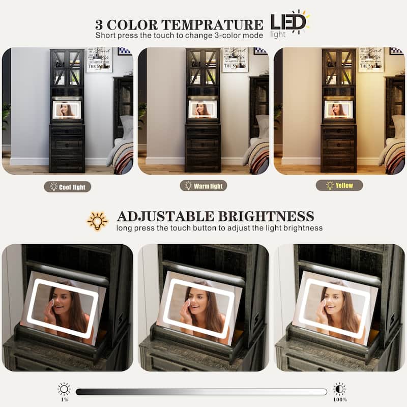 Makeup Vanity with Led Light and Hidden Storage