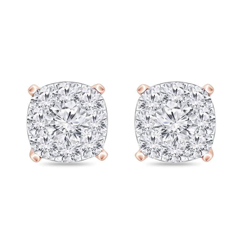 Auriya 14k Gold 3/4ctw Cushion Pave Diamond Stud Earrings (H-I, I1-I2)