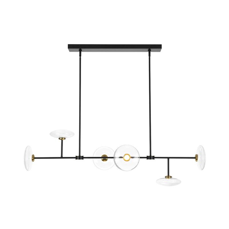 Modern 6-Light Disc Glass Dimmable LED Linear Chandelier - N/A