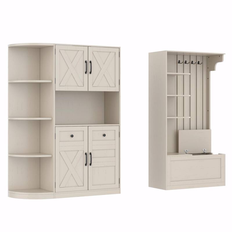 Multifunctional Left-Right Combination Hall Cabinet with Storage and 4 Hooks