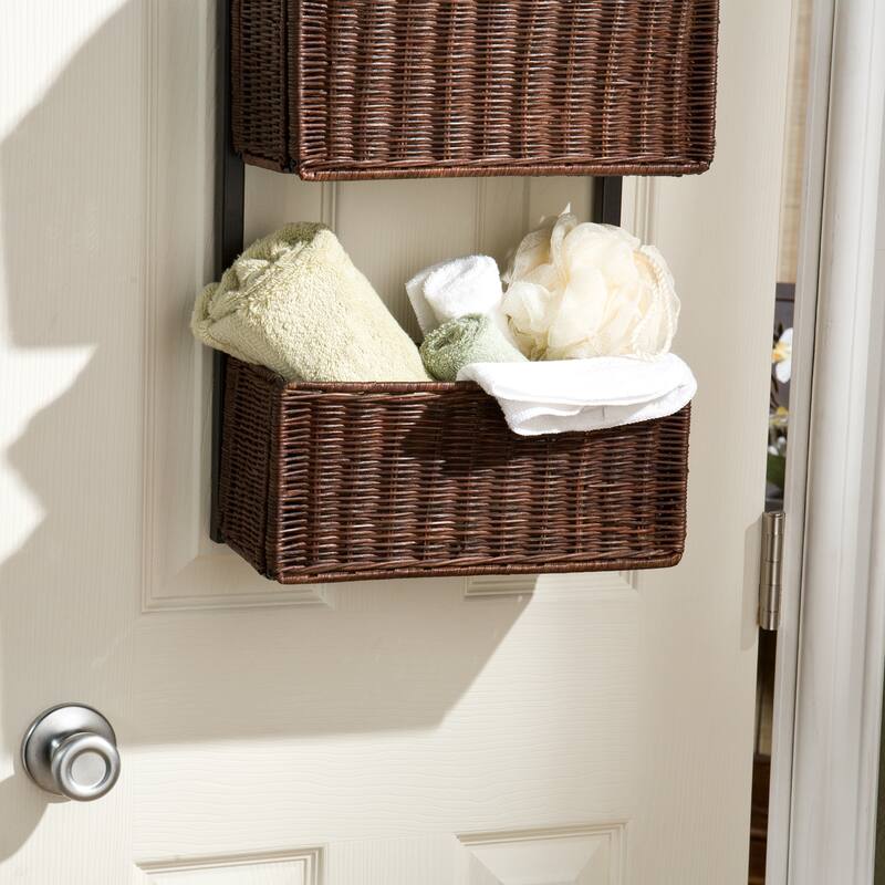 SEI Furniture Burnet Espresso Over the Door 3-tier Basket Storage