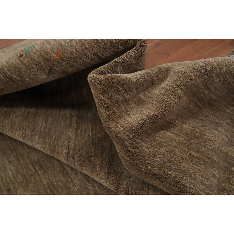 Hand Knotted Oriental 100% Wool Carpet Tribal Animal Pictorial Brown Gabbeh Area Rug - 8' 0'' X 8' 0''