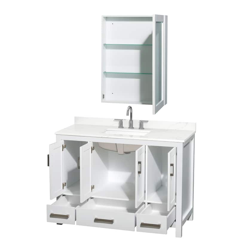 Sheffield 48-inch Single Vanity, 3 Hole Quartz Top, Med Cabinet