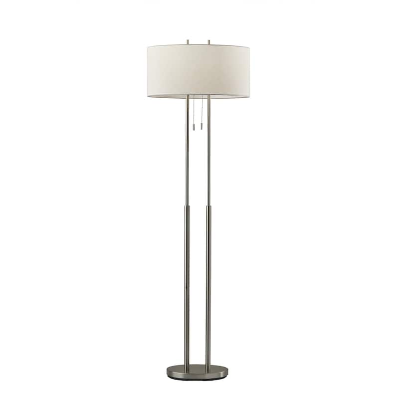 HomeRoots 62" Silver Metal Task Floor Lamp With White Fabric Drum Shade